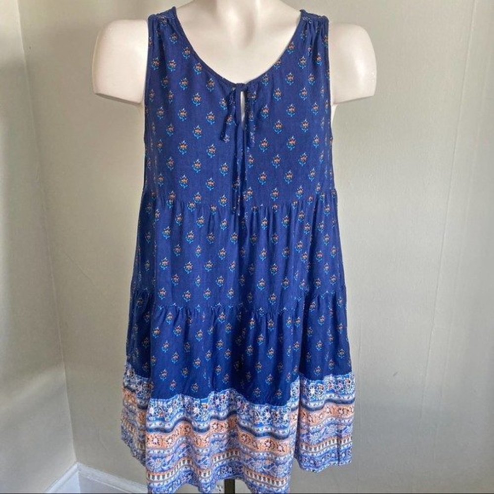 5/$25 UMGEE Boho floral sleeveless blue tiered tank dress